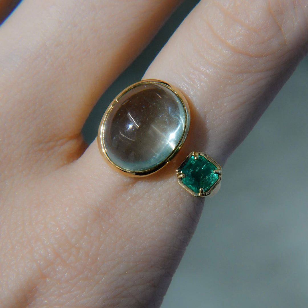 BLANCE 18K Aquamarine Emerald Ring