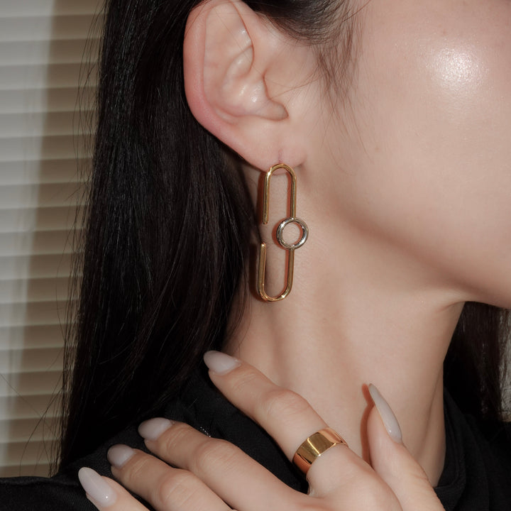 Ellips Loop Pierced Earrings_K18YG&Rhodium coat