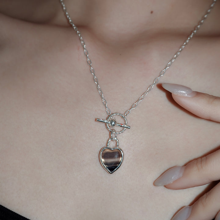 Gem heart toggle clasp necklace- Agate