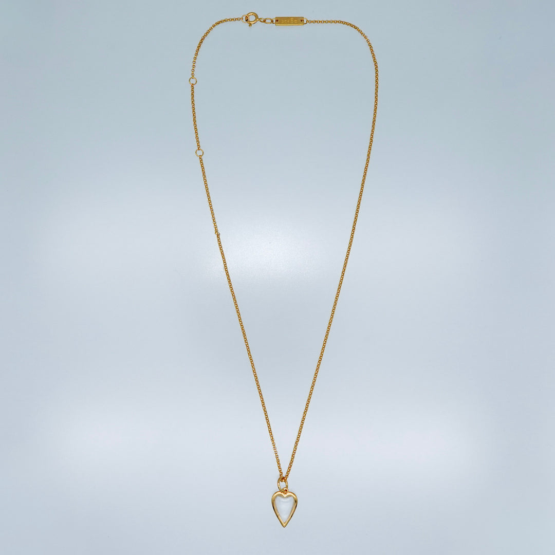 Small Rock Crystal Heart Pendant Necklace Gold Vermeil