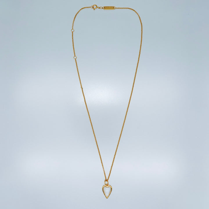 Small Rock Crystal Heart Pendant Necklace Gold Vermeil