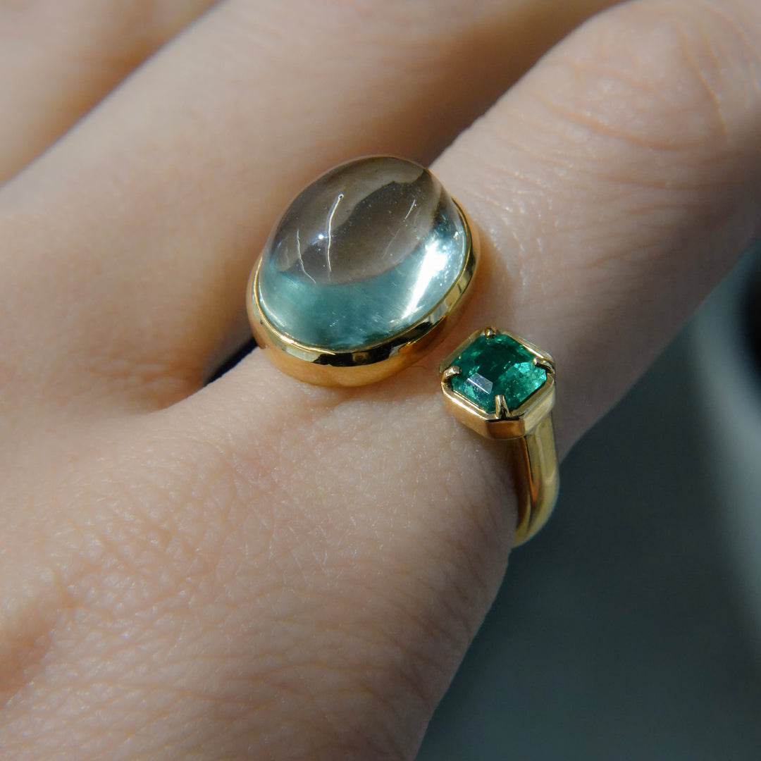 BLANCE 18K Aquamarine Emerald Ring