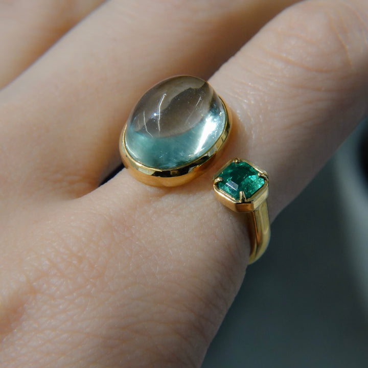 BLANCE 18K Aquamarine Emerald Ring