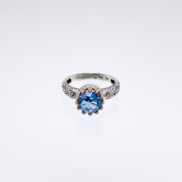 Crown small round Ring in 18K Gold and sterling silver with blue topaz_2774b