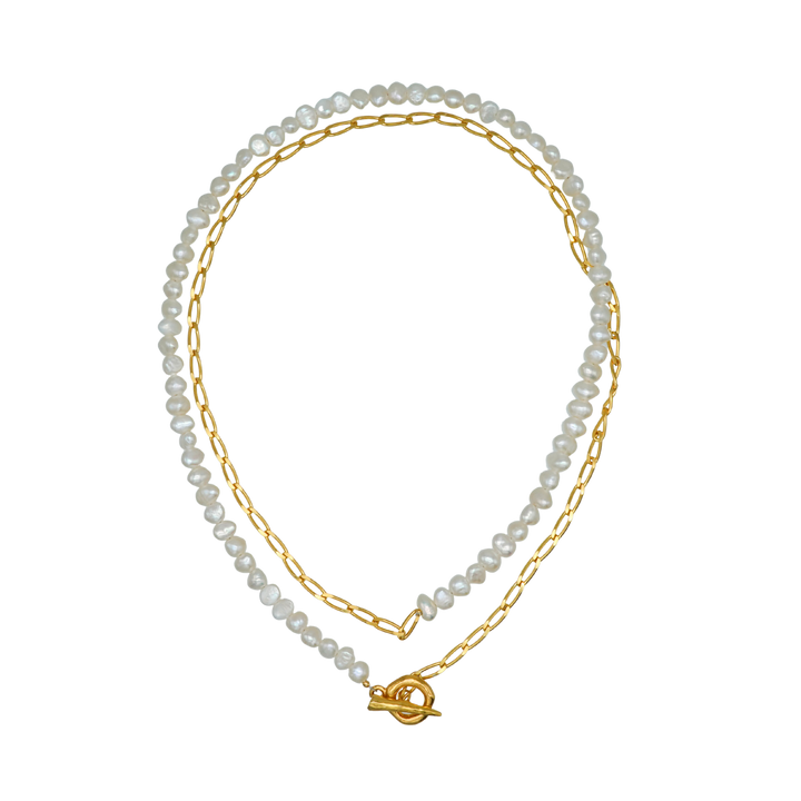 BAROQUE PEARL CHAIN 3WAY NECKLACE 80 (Gold)