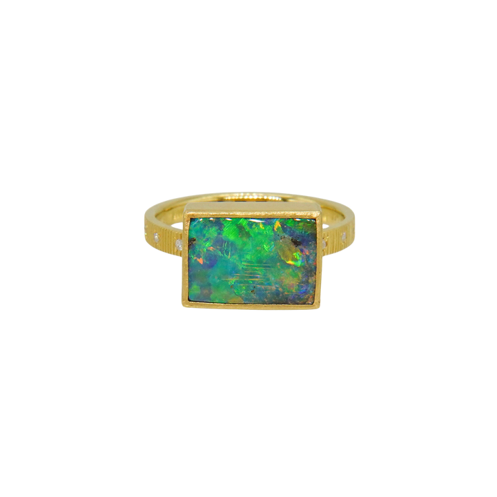 Boulder opal chocolate ring