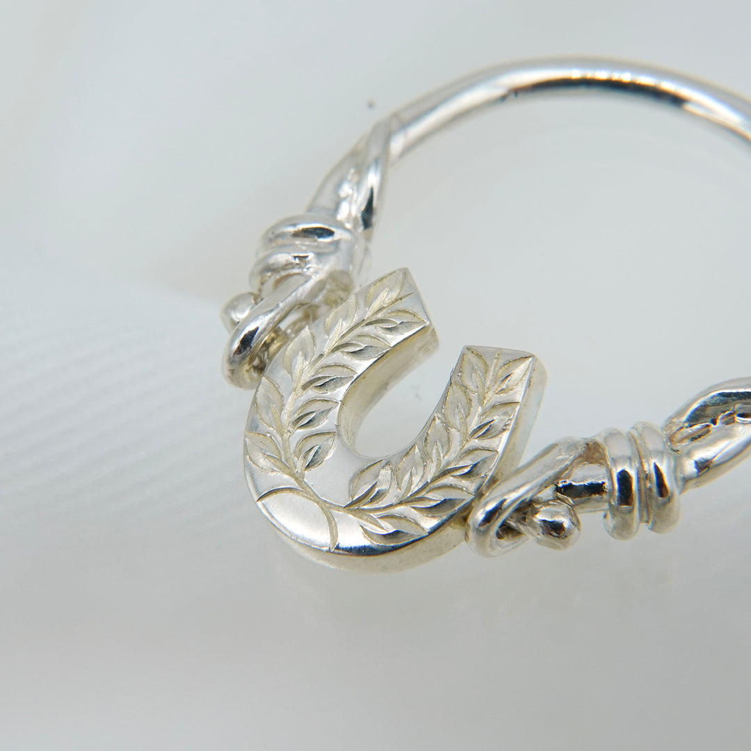 Engraved horseshoe double side ring- Ruby