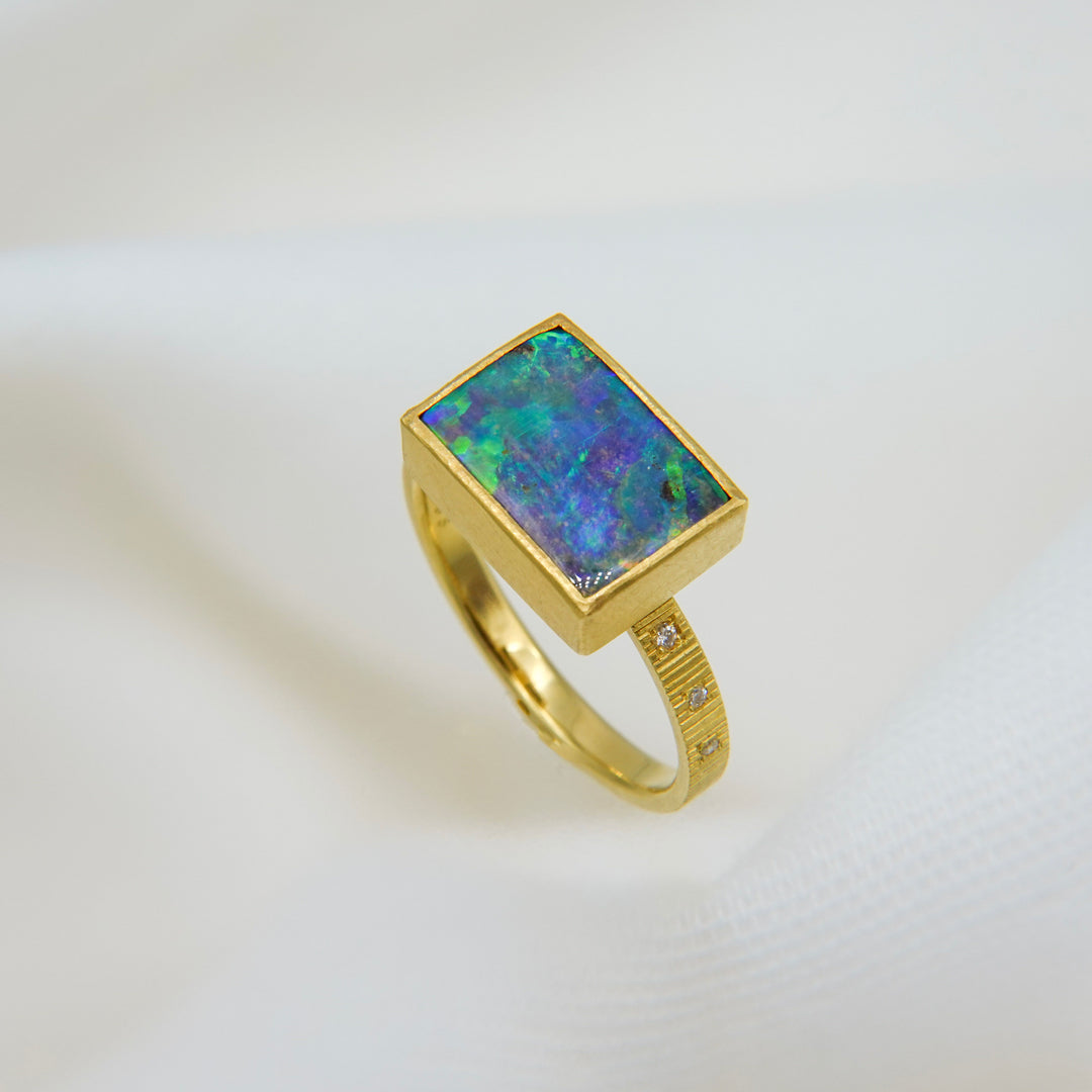 Boulder opal chocolate ring