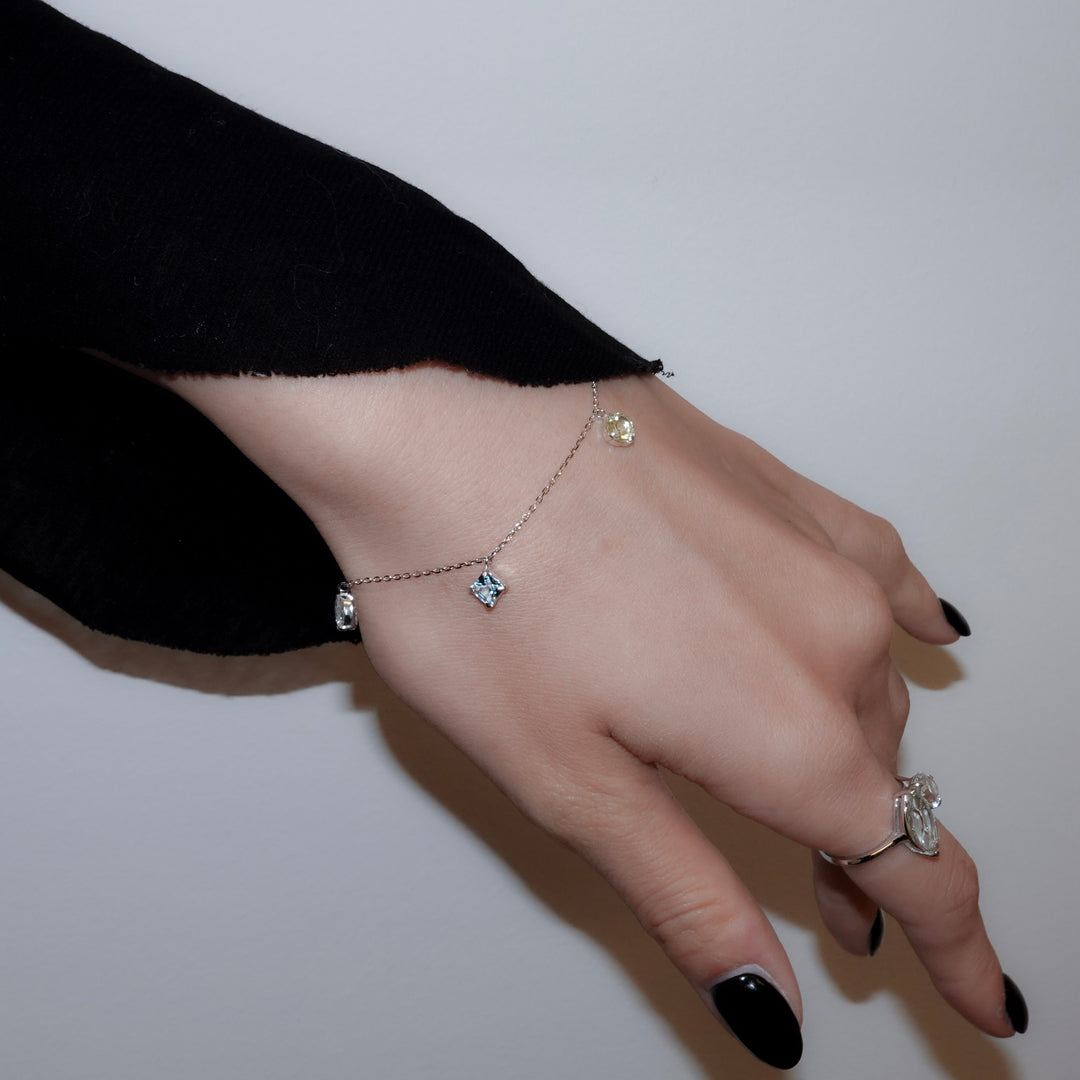 STARRY BRACELET - S- _10KWG x White topaz x Blue topaz x Lemon quartz
