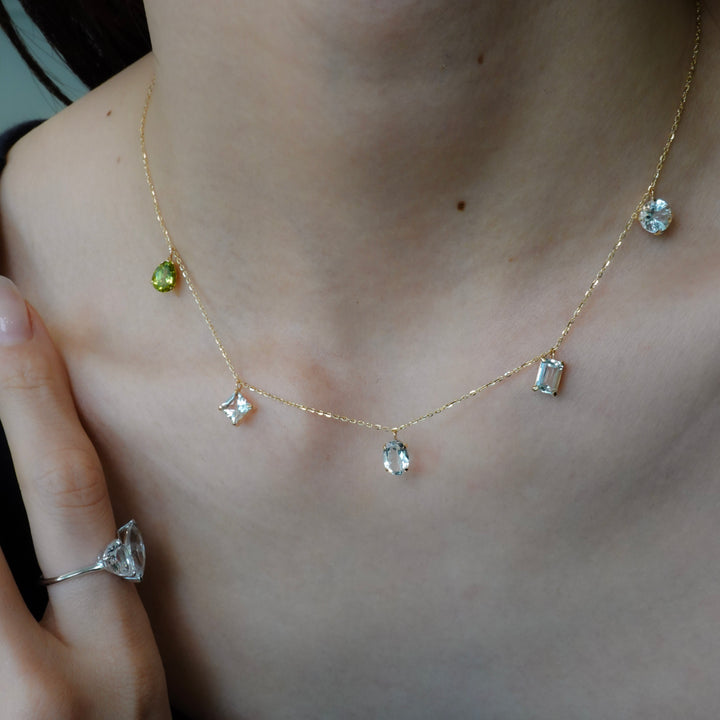 STARRY NECKLACE_10KYG x Peridot x White Topaz