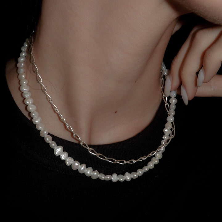 BAROQUE PEARL CHAIN 3WAY NECKLACE 80 (Silver)