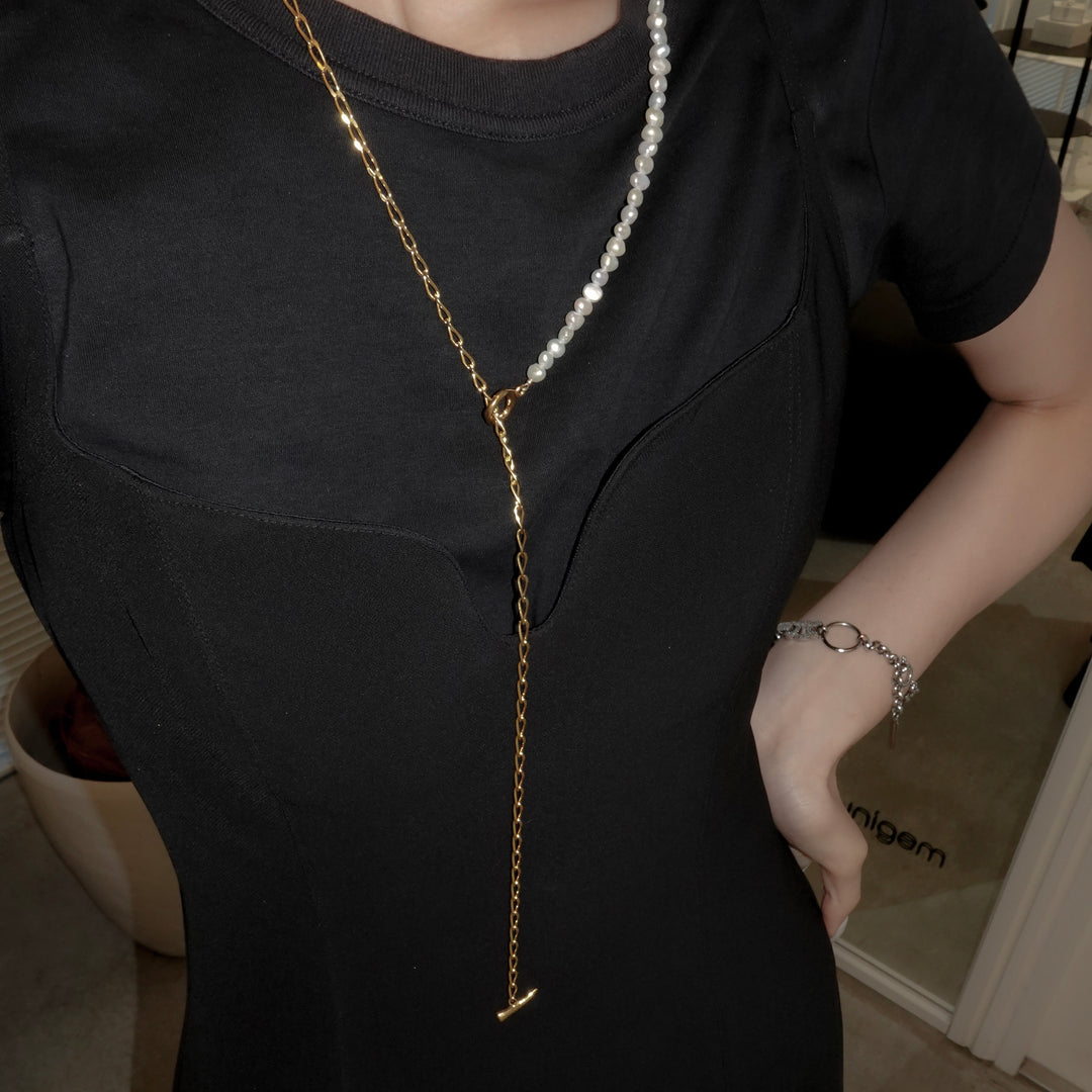 BAROQUE PEARL CHAIN 3WAY NECKLACE 80 (Gold)