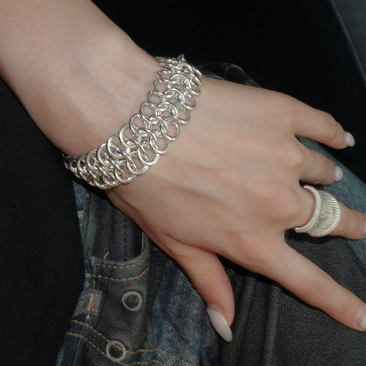 Stacked silver ring design bracelet