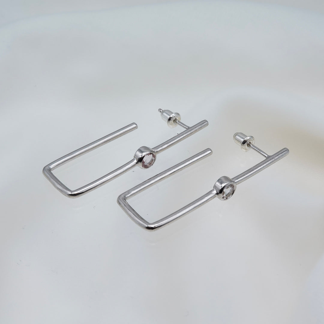 Morganite square hoop earring