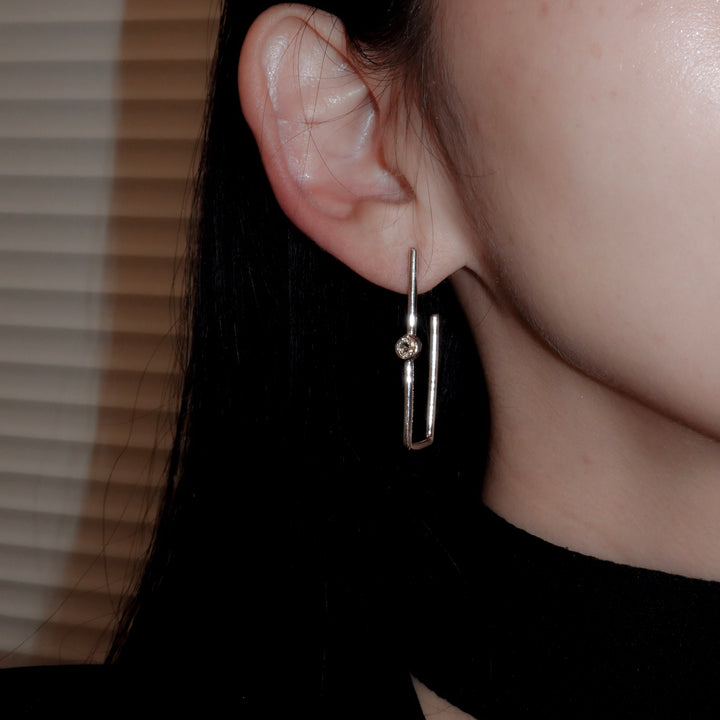 Morganite square hoop earring