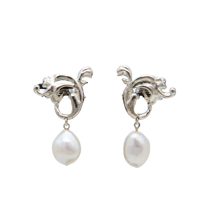 BAROQUE PEARL LEAF DROP EARRINGS