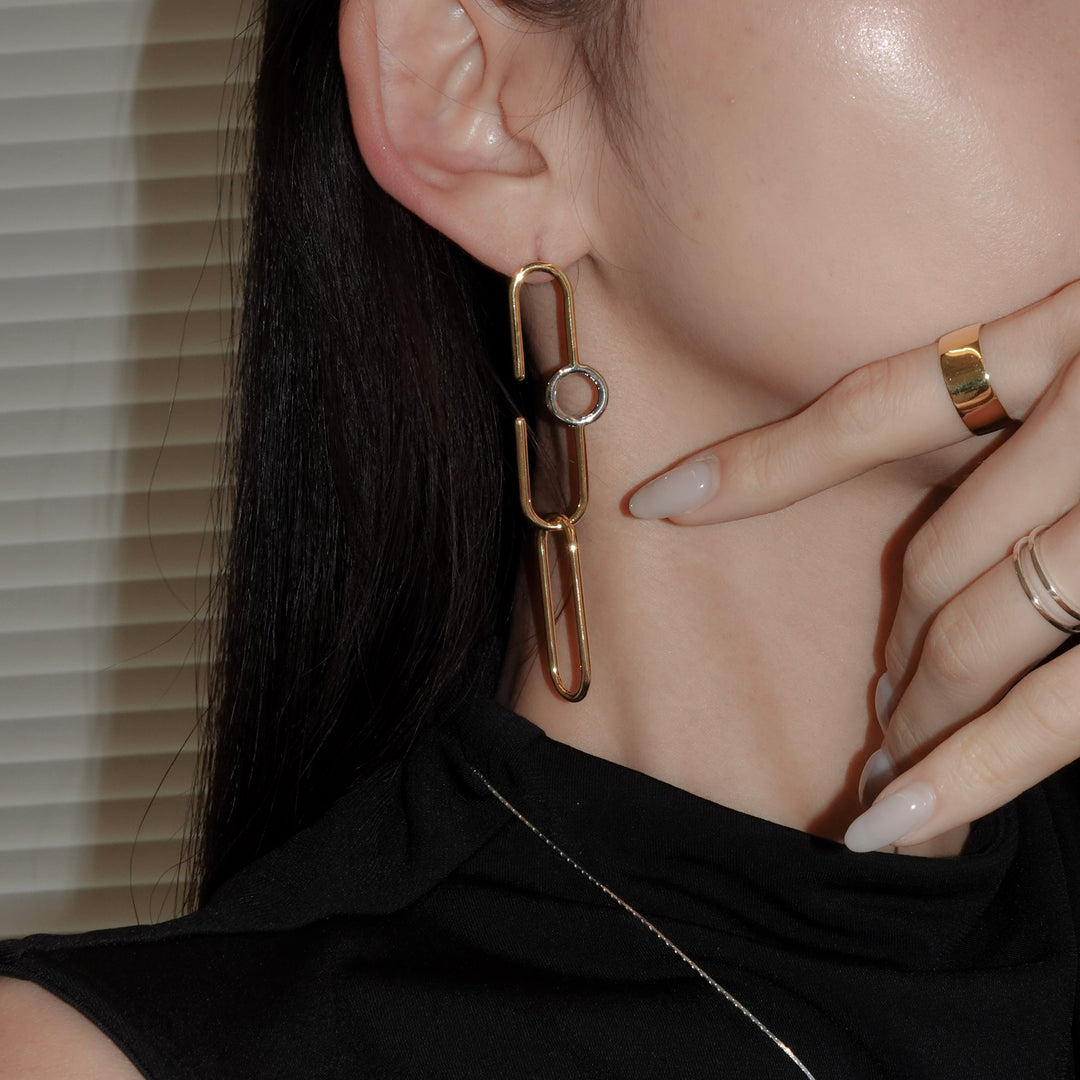 Ellips Loop Pierced Earrings_K18YG&Rhodium coat