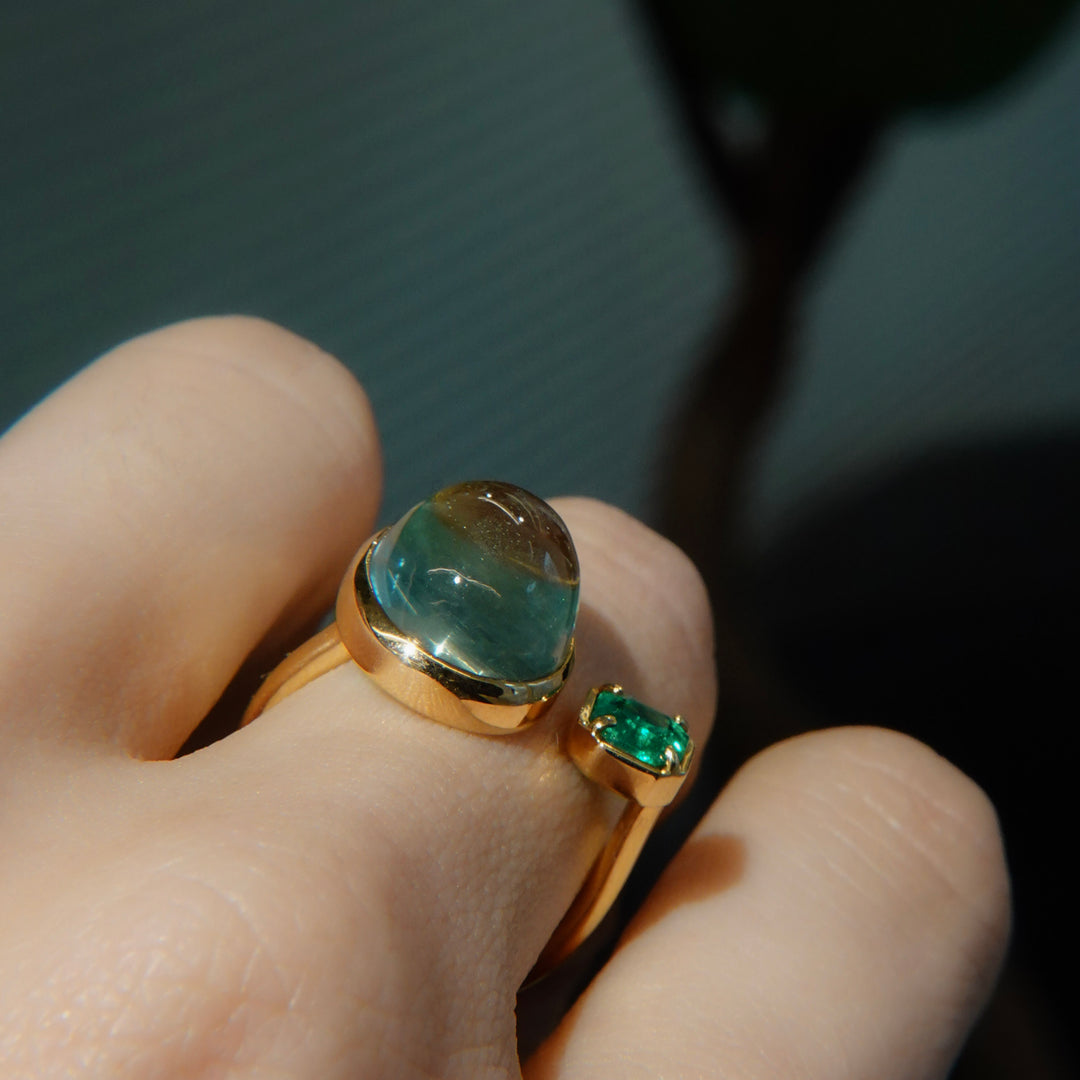 BLANCE 18K Aquamarine Emerald Ring