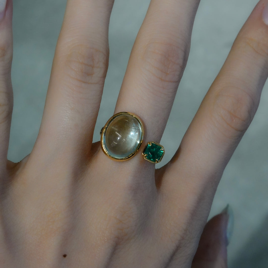 BLANCE 18K Aquamarine Emerald Ring