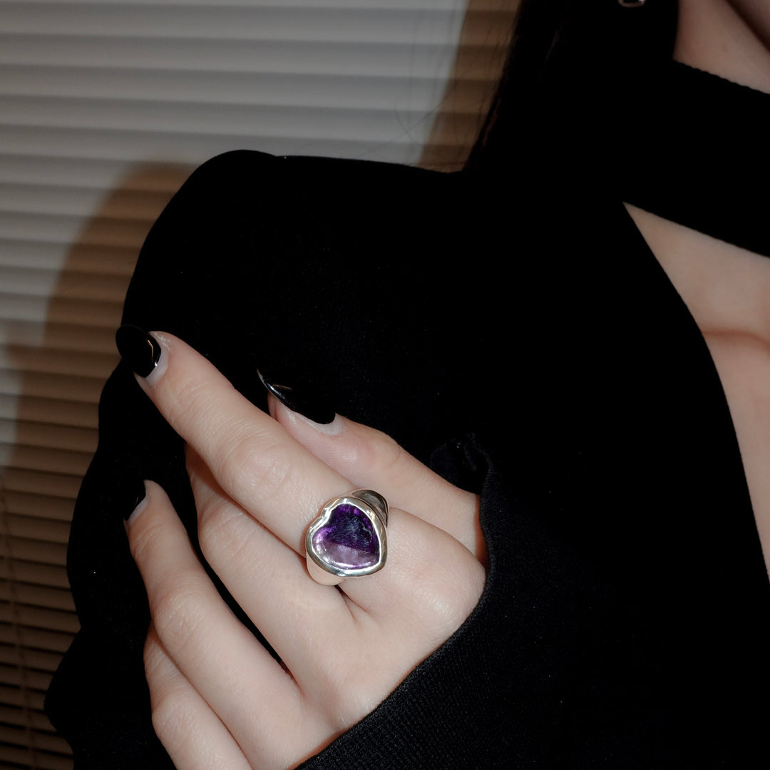 Gem Heart ring- Amethyst