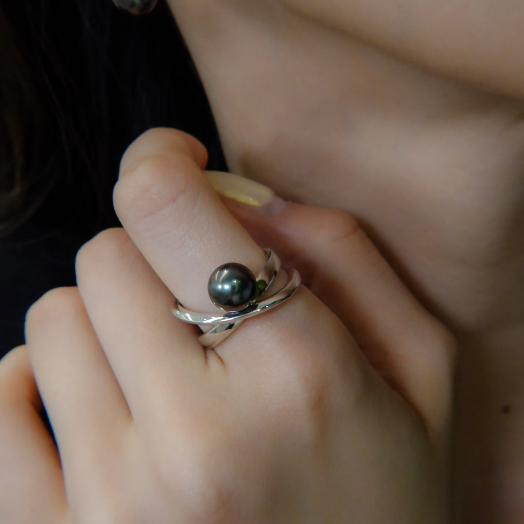 Black pearl ring SMR6 黒蝶真珠リング