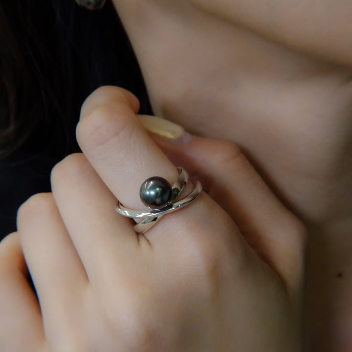 Black pearl ring SMR6 黒蝶真珠リング