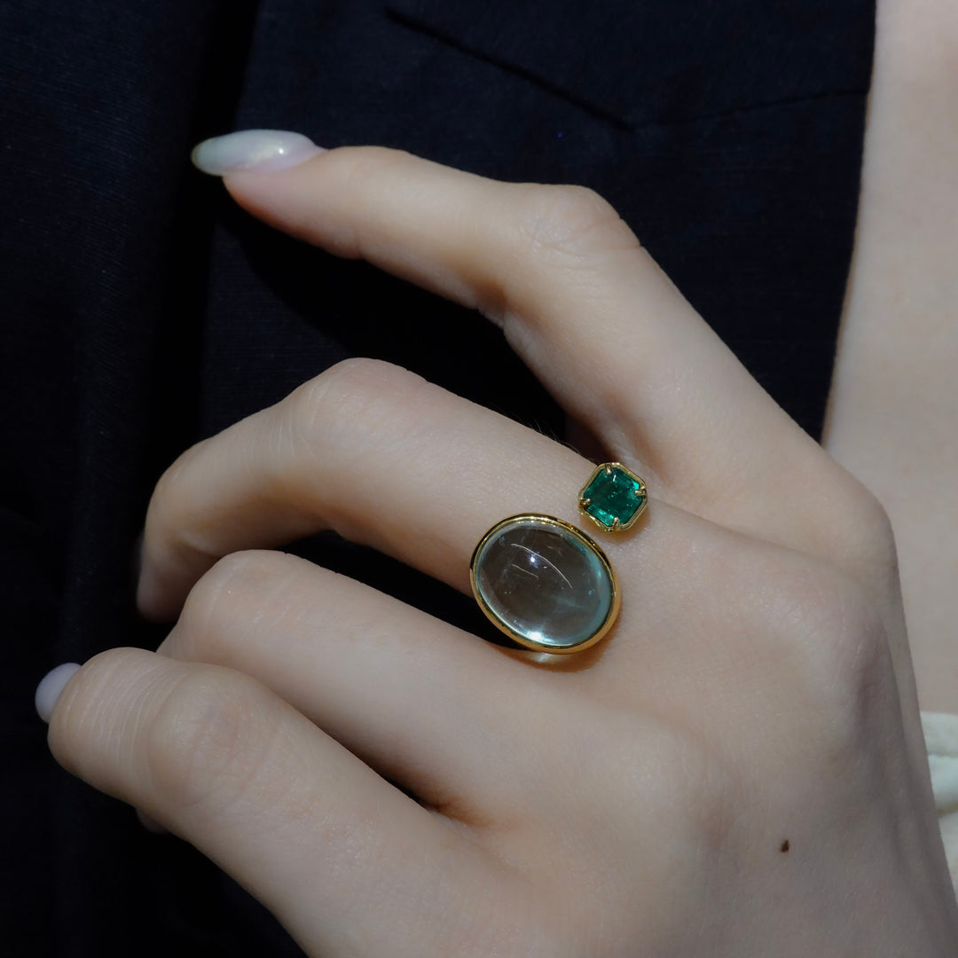BLANCE 18K Aquamarine Emerald Ring