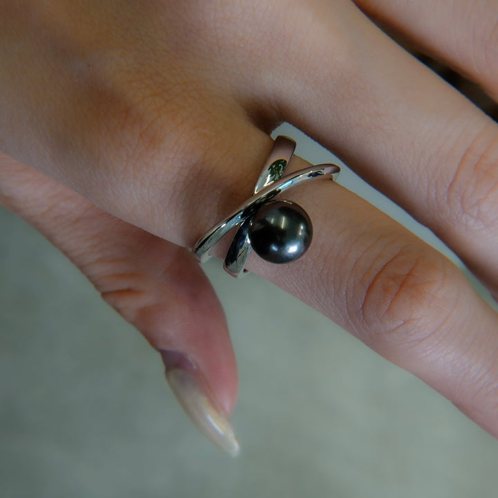 Black pearl ring SMR6 黒蝶真珠リング