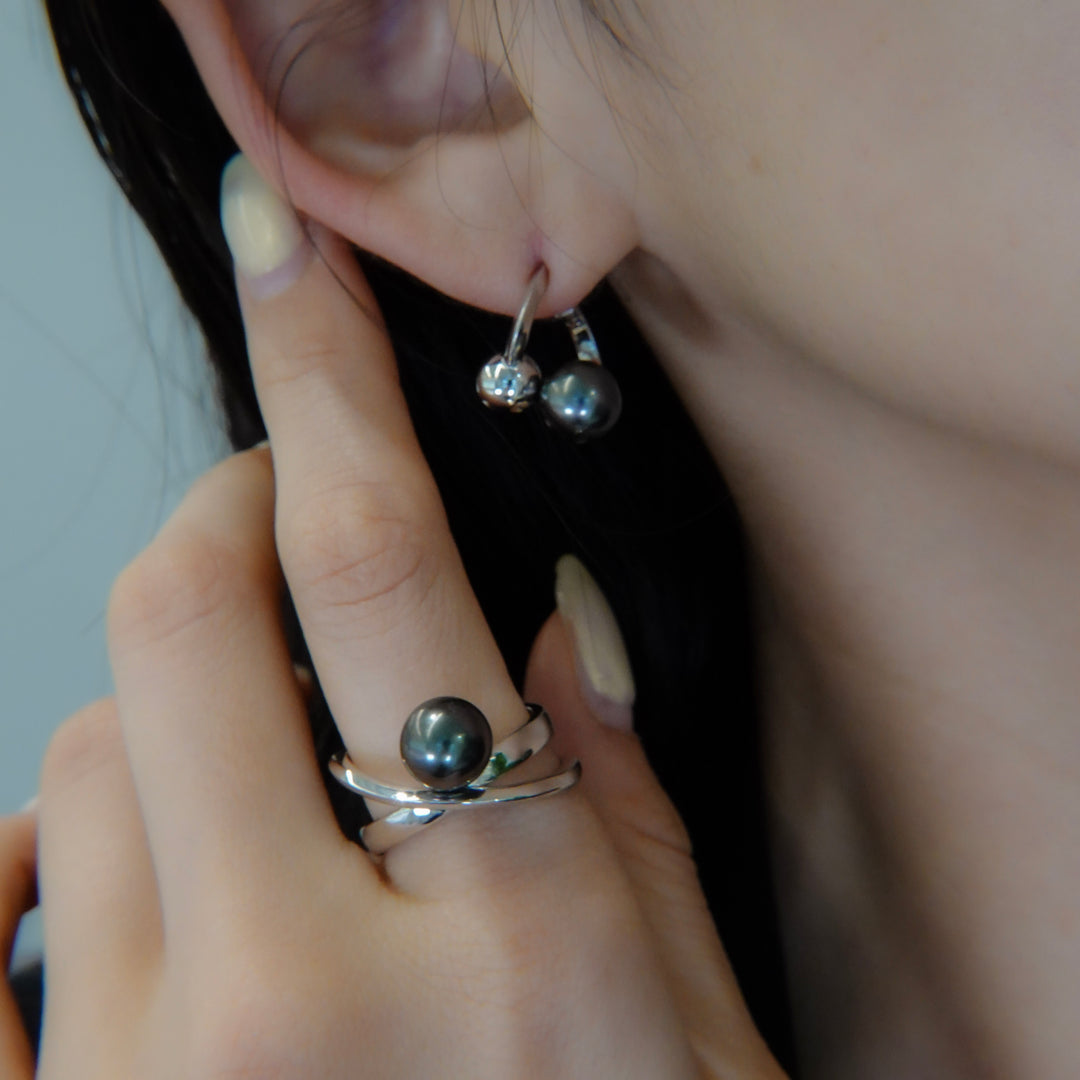 Black pearl ring SMR6 黒蝶真珠リング