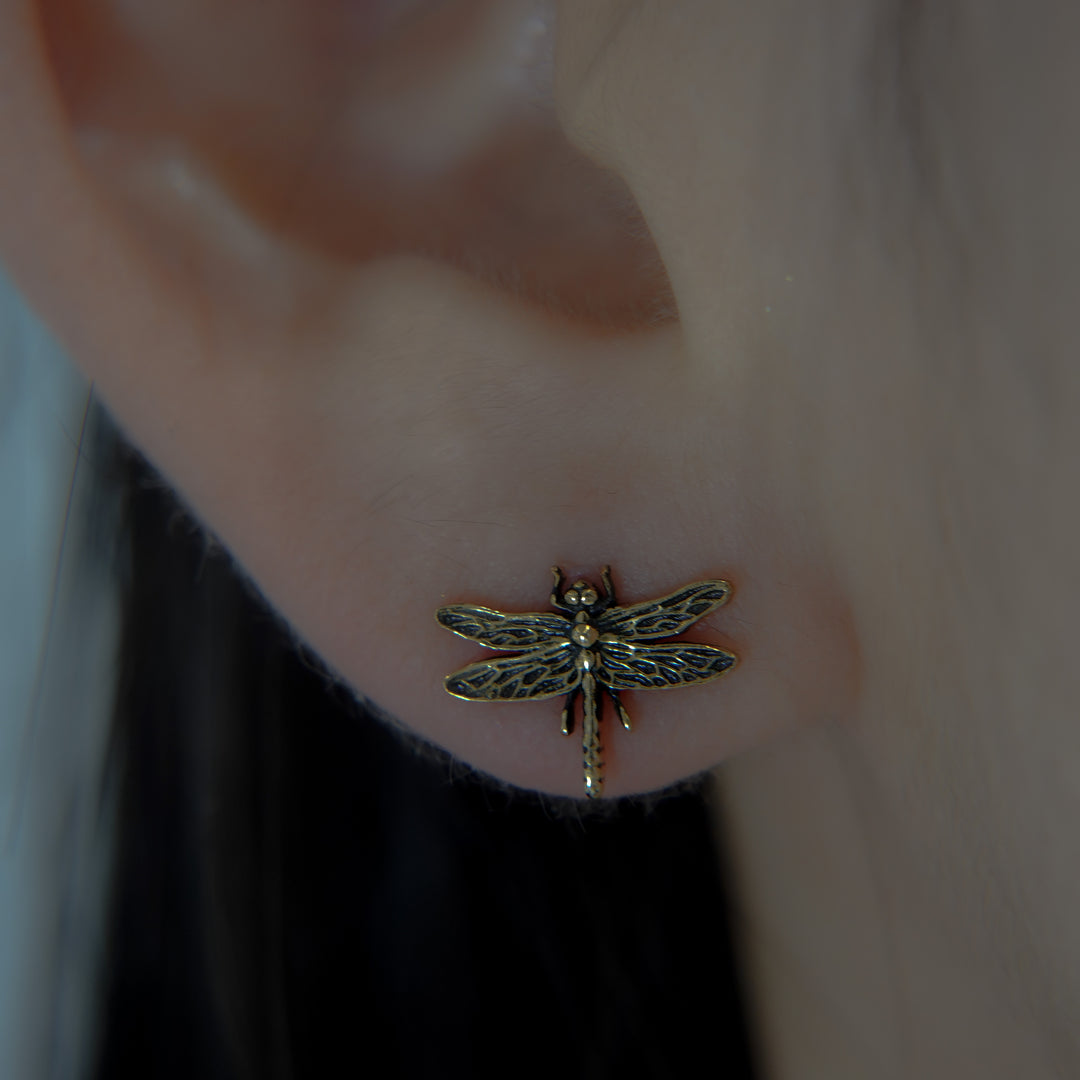 Dragonfly 14K Gold Stud