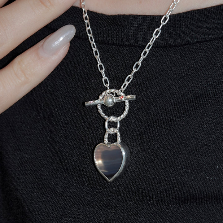 Gem heart toggle clasp necklace- Agate