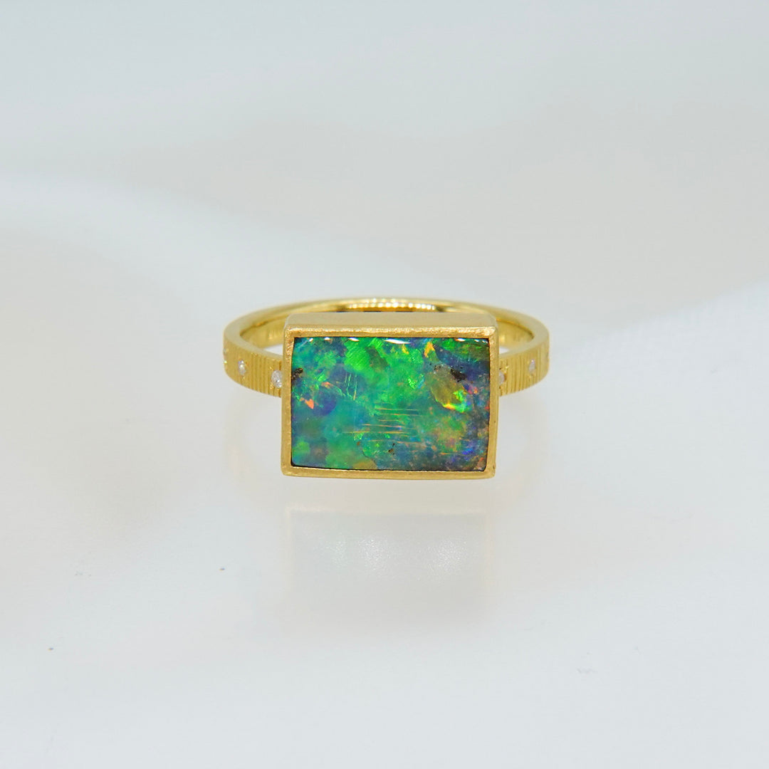 Boulder opal chocolate ring