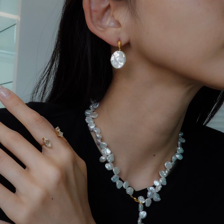 PETAL PEARL DROP EARRING SET (GD)