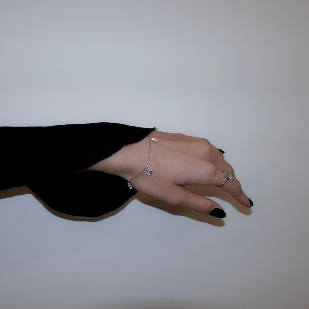 STARRY BRACELET - S- _10KWG x White topaz x Blue topaz x Lemon quartz