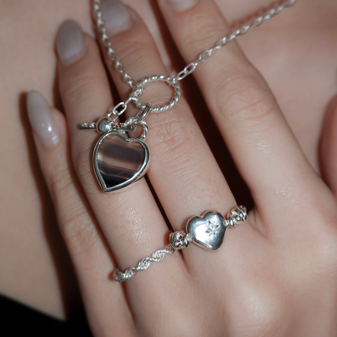 Gem heart toggle clasp necklace- Agate