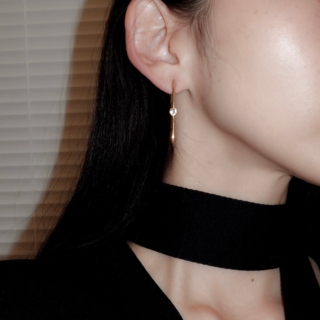 Morganite square hoop earring