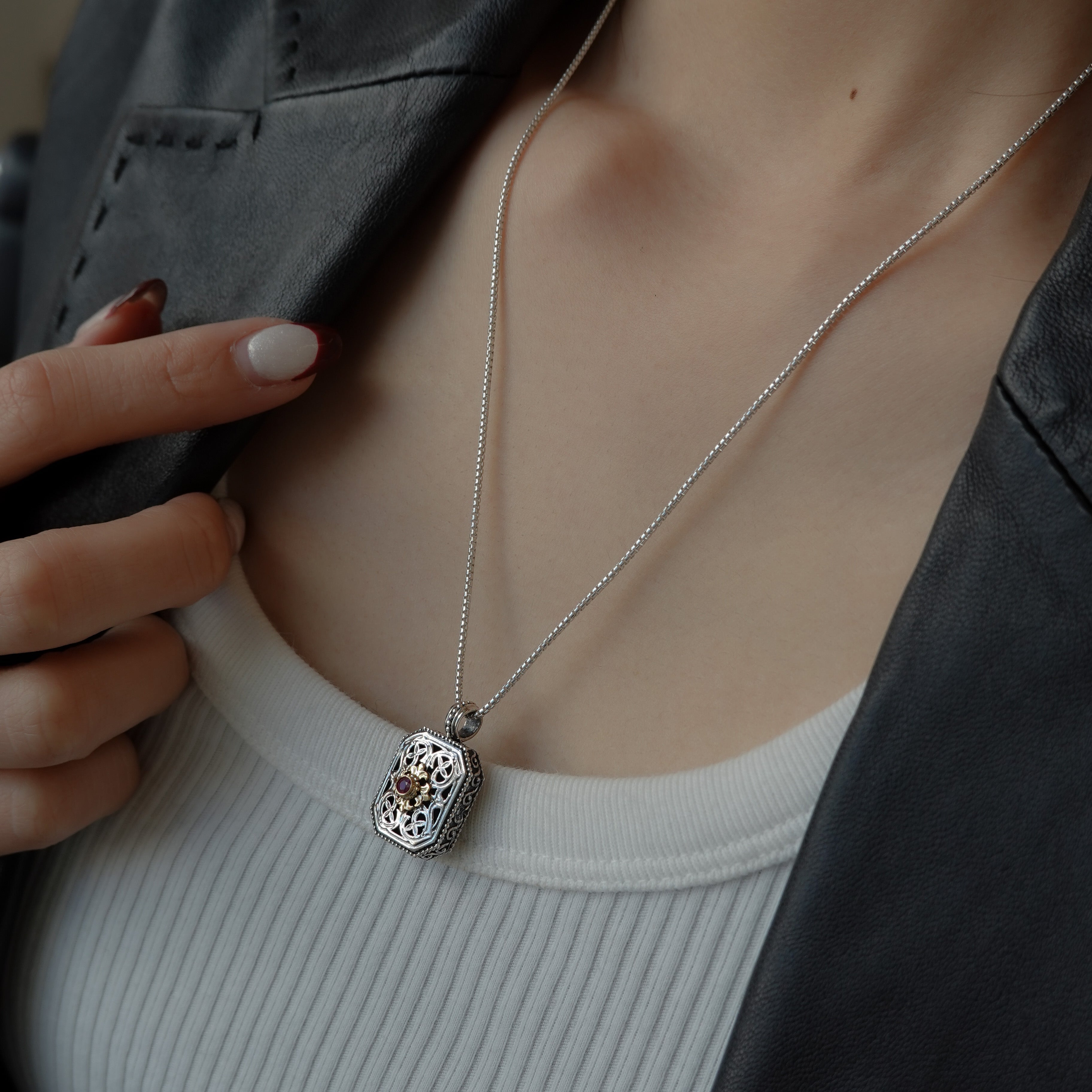 Garden Shadows polygon Pendant in 18K Gold and Sterling Silver ...