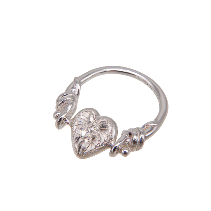 Engraved heart double side ring- Emerald