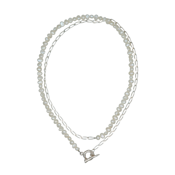 BAROQUE PEARL CHAIN 3WAY NECKLACE 80 (Silver)
