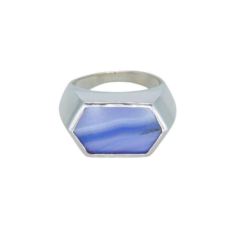 Gem Hexagone ring- Blue agate
