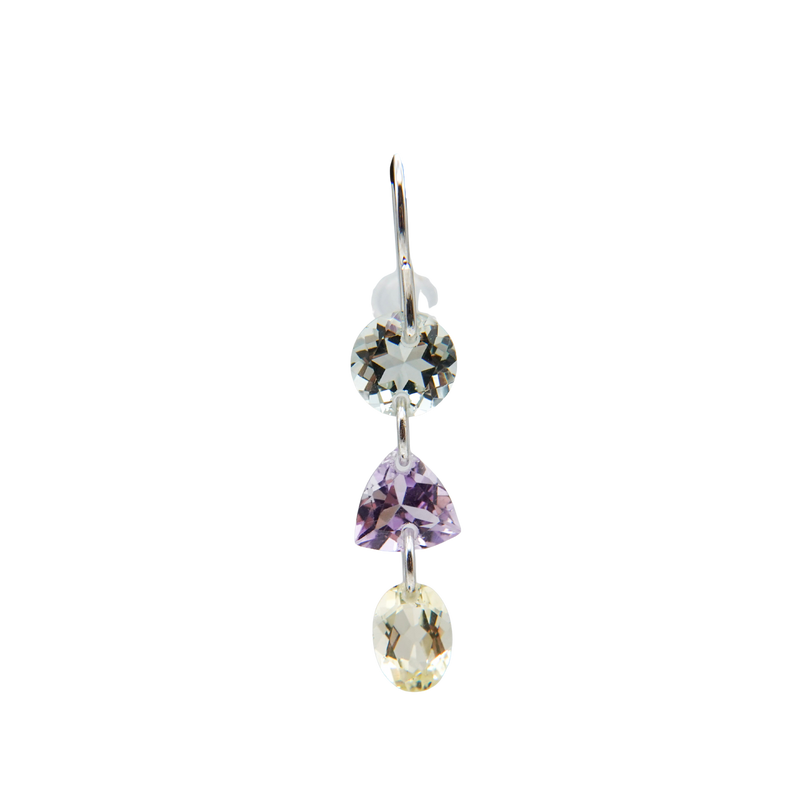 3 LOLIPOPS EARRING (single)_10KYG x Green Amethyst x Rose Amethyst x Lemon Quartz