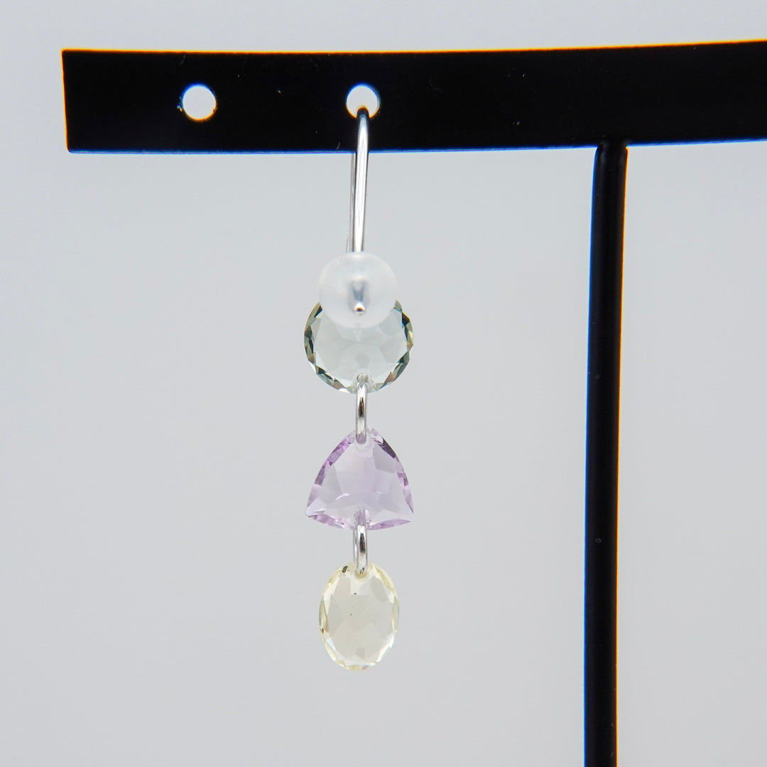 3 LOLIPOPS EARRING (single)_10KYG x Green Amethyst x Rose Amethyst x Lemon Quartz