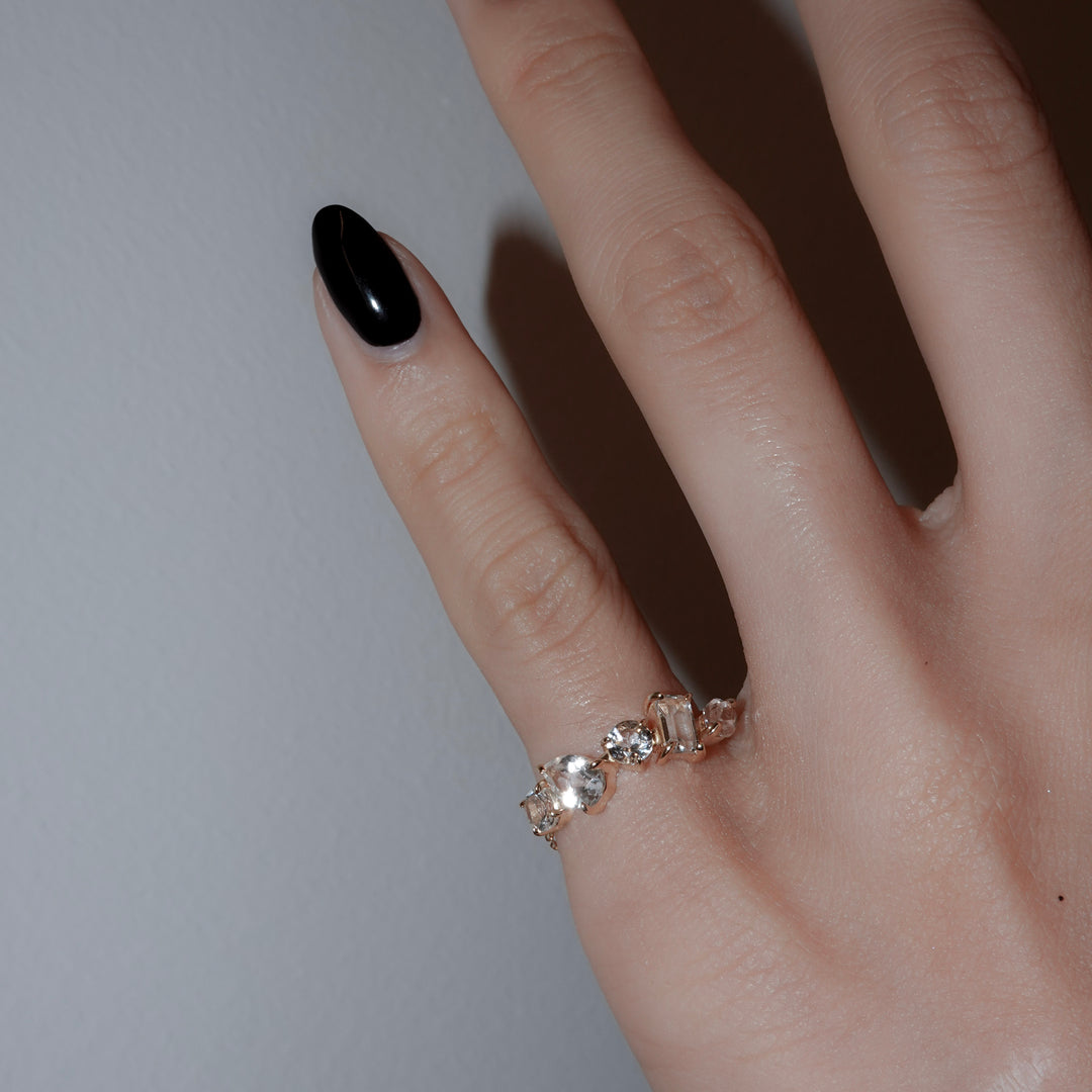 DEW CHAIN RING_K10YG x White topaz