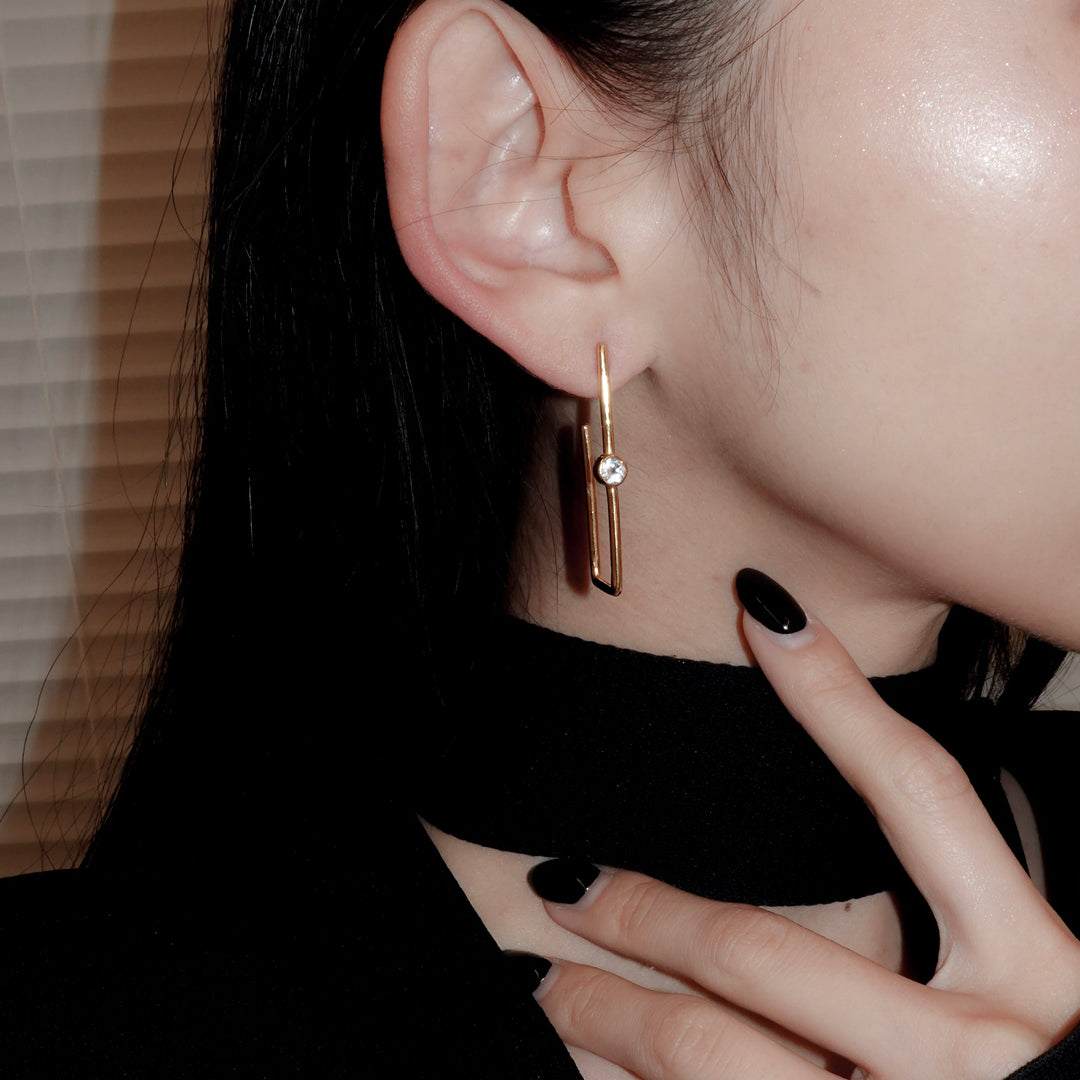 Morganite square hoop earring