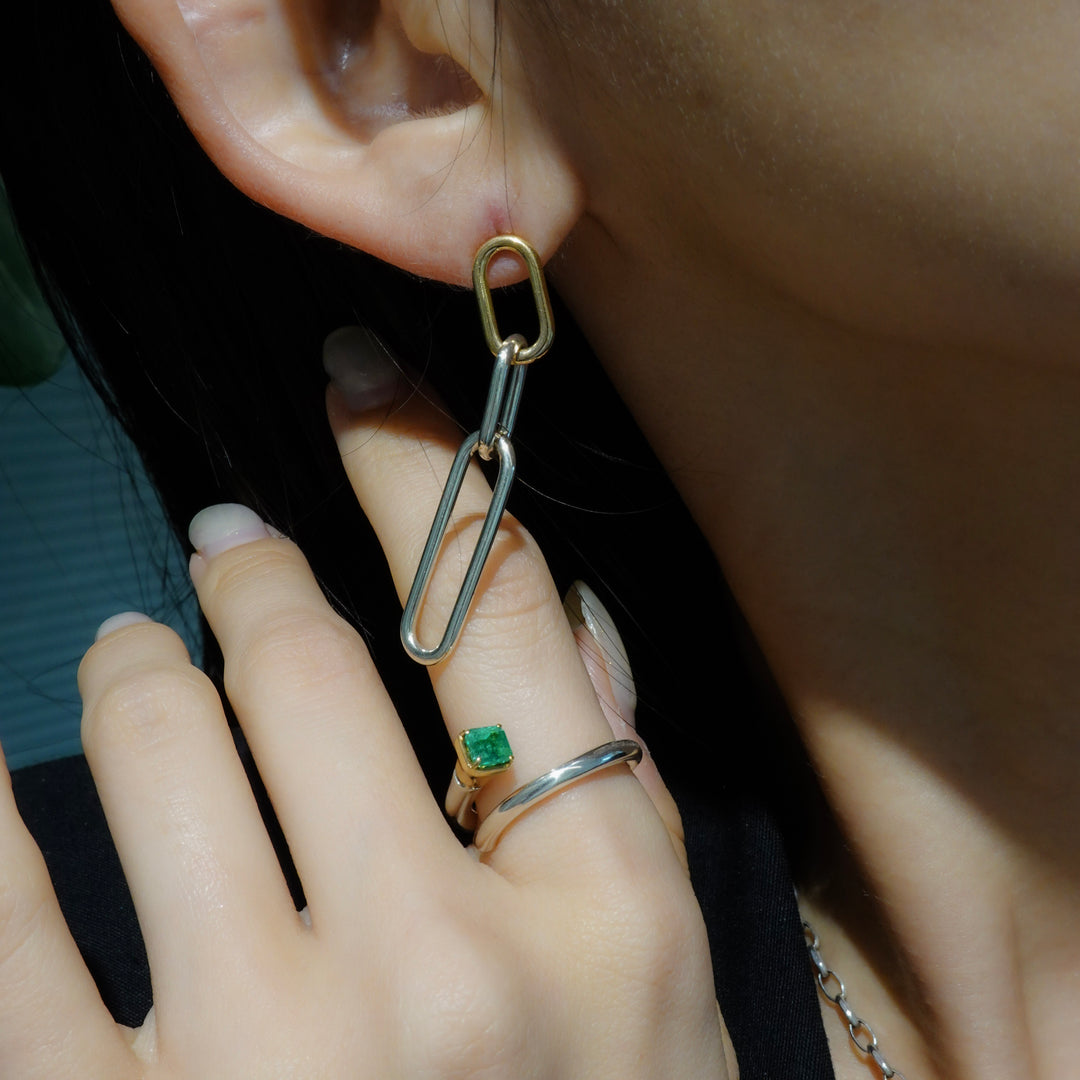 CHAIN Silver 18Kgold Pierced Earrings