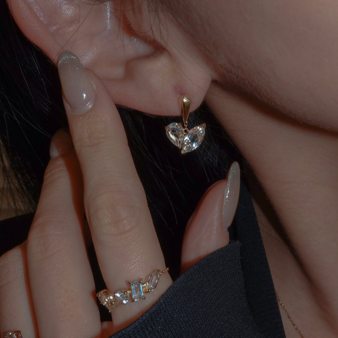 MINI CUDDLE EARRINGS SET_10KYG x White topaz