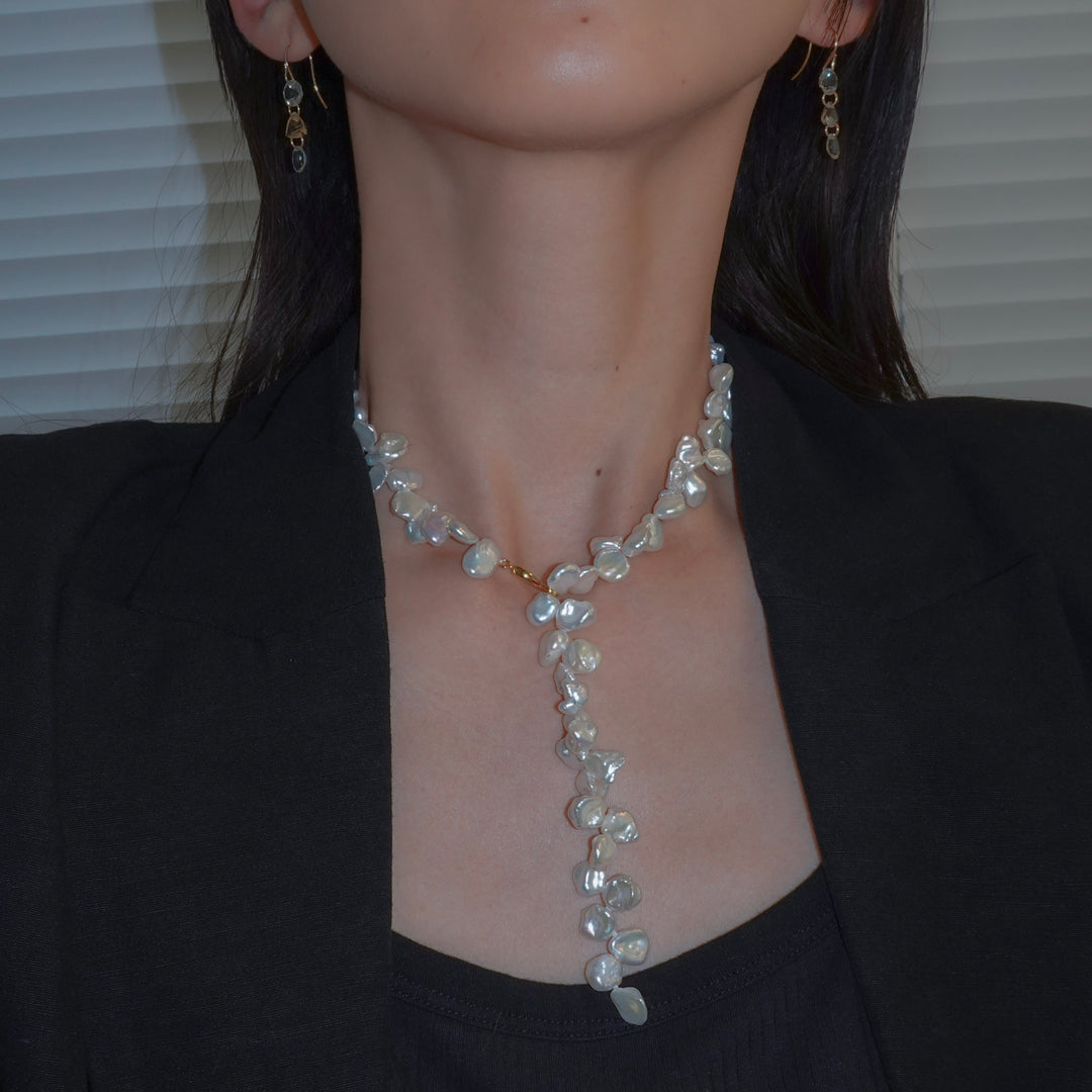 3WAY FALLING PATELS PEARL LARIAT NECKLACE (GD)