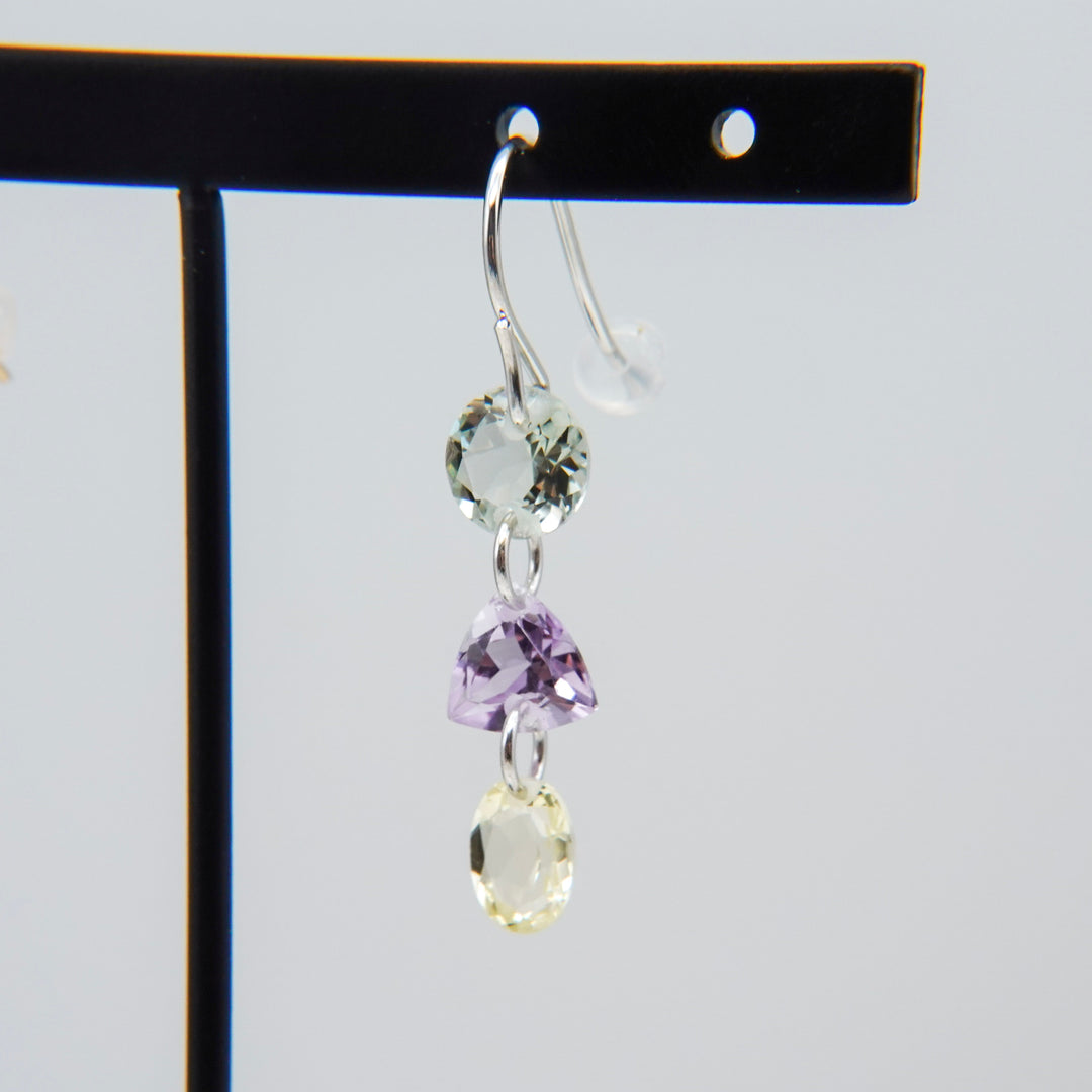3 LOLIPOPS EARRING (single)_10KYG x Green Amethyst x Rose Amethyst x Lemon Quartz