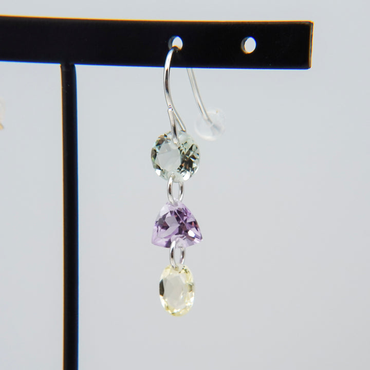 3 LOLIPOPS EARRING (single)_10KYG x Green Amethyst x Rose Amethyst x Lemon Quartz
