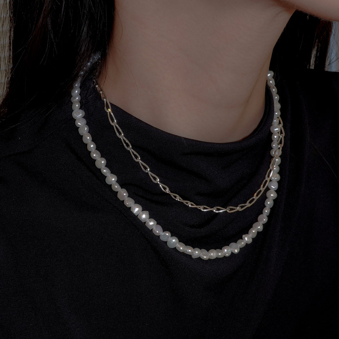 BAROQUE PEARL CHAIN 3WAY NECKLACE 80 (Silver)